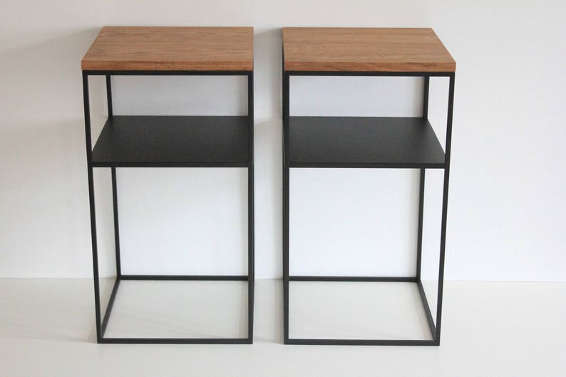 Minimalist Side Table Wood Concrete Top Accent Bedside