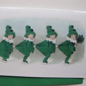Carte de Noël Fillettes en vert, Carte Vintage, Carte Retro, Carte enfants, Carte Fêtes, Carte Houx, Carte Professeur, Carte Fille