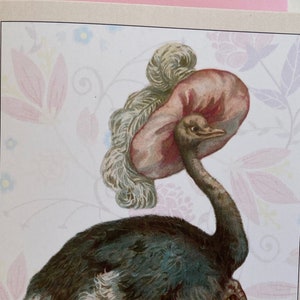 Carte vintage Autruche, souhaits, Bonne fête, Joyeux anniversaire, Professeur, enseignante, Merci, Amie, BFF, Sœur, Mère, rétro