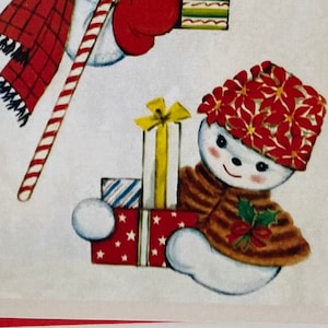 Carte de Noël Couple Bonhommes de neige rétro, Vintage, Joyeuses fêtes, années 50, professeur, sœur, mère, amie, mari, chapeau poinsettia