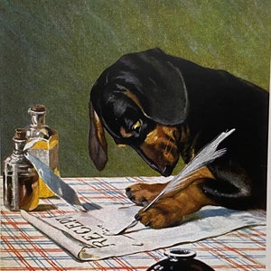 Carte Teckel écrivain, Auteur, intellectuel, drôle, Professeur, Lecteur, Merci, bonne fête, joyeux anniversaire, étudiant, livre