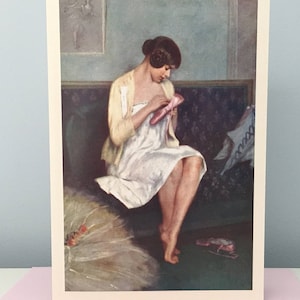 Vintage Ballerina Mending Her shoe Card, Ballet Card, Ballerina Greeting Card, Mother's Day Card, Carrier-Belleuse Card, Dancer Card