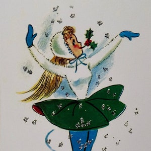 Skater Girl Card, Christmas, Holiday, Greeting, Winter, Vintage, Retro, Sister, Teacher, Skating, Child, Mother, skates, Child
