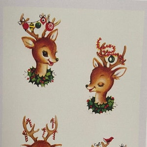 Carte de Noël biches, Joyeuses Fêtes, Renne, Vintage, Retro, Rudolph, professeur, Faon, Chevreuil, cerf, Famille, Joyeux Noël, Enfant, Fille