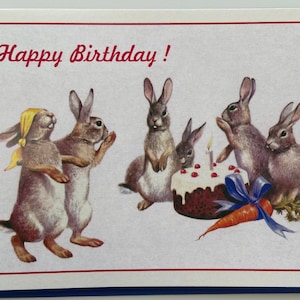 Carte Happy Birthday Lapins, Carte de fête, Carte anniversaire, Carte Gâteau de fête, Carte fête surprise