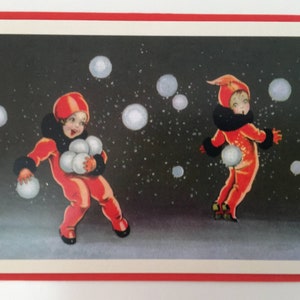 Carte de Noël Fillettes et boules de neige, Carte Hiver, Carte de Noël ancienne, Image Vintage, Carte Retro, Carte professeur, Carte soeur