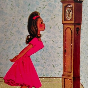 Carte Femme noire regardant une horloge, bonne fête, Rétro, Anniversaire, Soeur, Amie, Maman, féminine, Mère, Afro-Américaine, Vintage