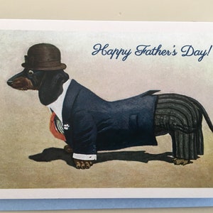 Father's Day Dachshund Card, Father Card, Vintage Card, Greeting Card, Daddy Card, Humanized Dog Card, Dressed Dog Card