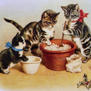 Carte de Noël Chats vintage qui cuisinent, Image Retro, Joyeuses Fêtes, humanisés, Famille, Professeur, Soeur, Enseignante, Mère, Amie