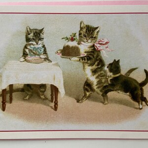 Carte vintage Chats et plum pudding, Image Vintage, Carte Retro, Carte Noël, Carte Chats, Carte Fêtes, Chats humanisés, Chats rétro
