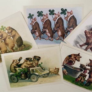 UNE AU CHOIX, Carte vintage Cochons, voiture, Retro, Automobile ancienne, Famille, Anniversaire, St-Patrick, Bonne fête, Merci, Souhaits