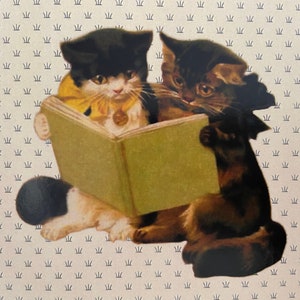 Carte vintage Chatons livre, Carte Chat livres, Carte de souhaits Chat lecteur, Carte Chat professeur, Carte Lecteur, Carte enfant, Lecture
