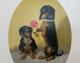 Vintage Dachshund in Love Stickers, Diary Stickers, Birthday Stickers, Family, Calendar, stationery, wiener dog, Happy Birthday