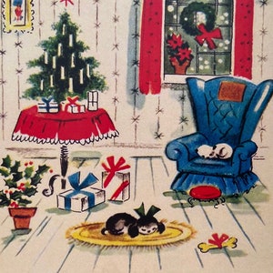 Carte de Noël Salon, Joyeuses Fêtes, Vintage, Retro, Maison, Famille, Joyeux Noël, Enfant, Amie, Soeur, Maisons, Mère, Collègue, Chien