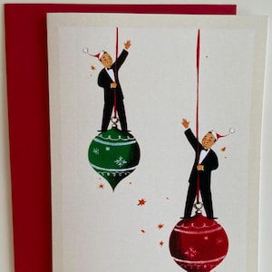 Carte de Noël Rétro Couple hommes gay, Image Vintage, Retro, hiver, fêtes, années 50, Carte Cadeau, amoureux, boule, LGBTQ, homosexuels