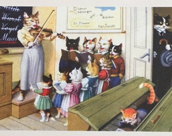 Music Lesson Greeting Card, Cats Class Card, Vintage Image Card, Teacher Card, Student Card, Music Card