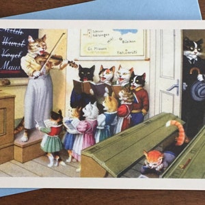 Carte La Leçon de musique, Carte Classe de chats, Carte de souhaits, Carte de fête, Carte Professeur, Carte Enseignante, Carte Merci