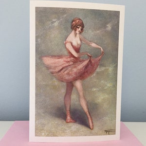 Carte Ballerine tenant son tutu Vintage, Carte de fête, Carte de souhaits, Carte Ballet, Carte Merci, Carte Maman, Carte Fille