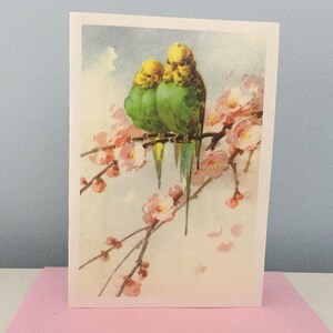 Carte Oiseaux vintage, Carte Perruches, Carte de fête, Carte de souhaits Oiseaux,  Carte Printemps, Carte de Pâques oiseaux