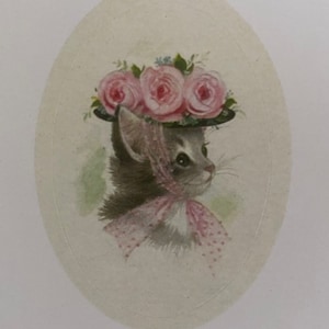 Vintage Kittens wearing hats Stickers, Birthday, Teacher, Diary, Family, Calendar, Children, Roses, Flowers, gift tag, seal, sister, mother