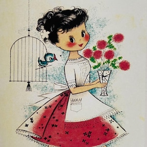 Carte Femme au bouquet de Fleurs Happy Birthday, bonne fête, souhaits, Rétro, Anniversaire, Soeur, Amie, Maman, féminine, BFF, Mère