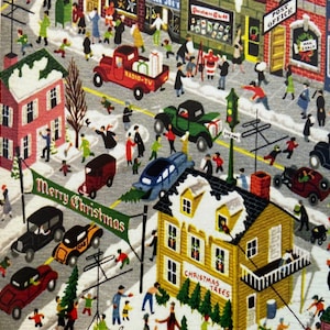 Carte de Noël Centre-Ville, Joyeuses Fêtes, Vintage, Retro, Village, Famille, Joyeux Noël, Enfant, Amie, Soeur, Maisons, Mère, Collègue