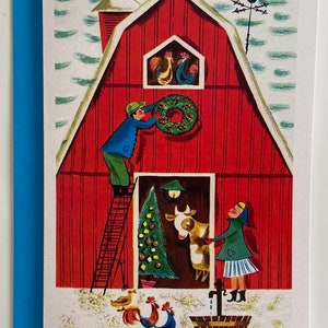 Carte de Noël Grange Rétro, Joyeux Noël, Joyeuses Fêtes, Mère, Soeur, Amie, Meilleurs Voeux, Années 50, 60, Mid, Ferme, Agriculteur, Famille