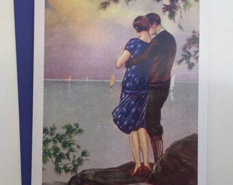 Vintage Couple Card, Anniversary Greeting Card, Lovers Card, Valentine Card, Wedding Card