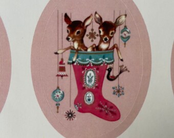 Vintage Fawn Stickers, Holiday, Teacher, Diary, Christmas Stocking, Family, Calendar, stationery