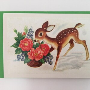 Carte de souhaits Faon, Bonne Fête Renne, Vintage, Retro, Rudolph, Noël professeur, Merci, Hiver, mère, soeur, amie, joyeux anniversaire