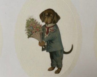 Vintage Dachshund Stickers, Dog, Teacher, Diary , Family, Calendar, stationery, dog lover, Valentine tag, lover flowers, Retro Gift