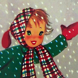 Carte de Noël Rétro Fille aux yeux verts, Vintage, hiver, fêtes, années 50, 60, Cadeau professeur, sœur, mère, amie, mode, BFF, Mid Century
