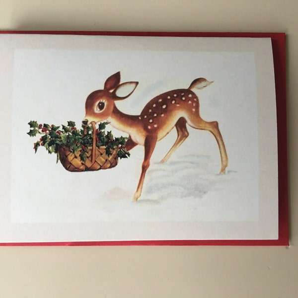 Vintage Fawn Mini Card, Holiday Card, Vintage Card, Retro Card, Reindeer Card, Teacher Card, Child Card, mother Card, Gift Tag, Bambi card