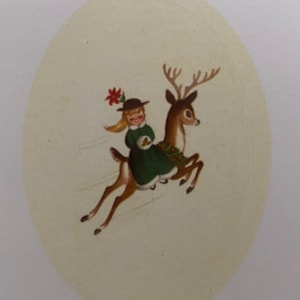 Vintage Girl on Reindeer Stickers, Holiday, Teacher, Diary, Christmas, Family, Calendar, stationery, Fawn,  Retro, Planner, Gift Tag