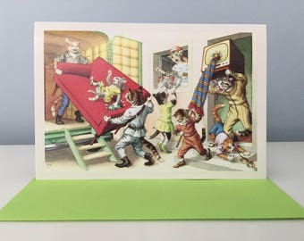 Vintage Moving Cats Card, New Address Card, New House Card, New Home Card, Sister Card, BFF Card