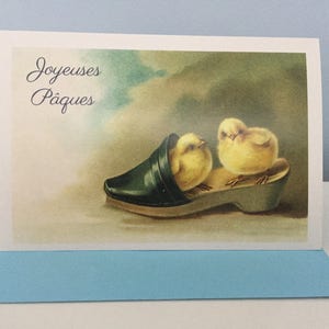 Easter Vintage Card, Easter Chicks Card, Chicks in Shoe Card Joyeuses Pâques