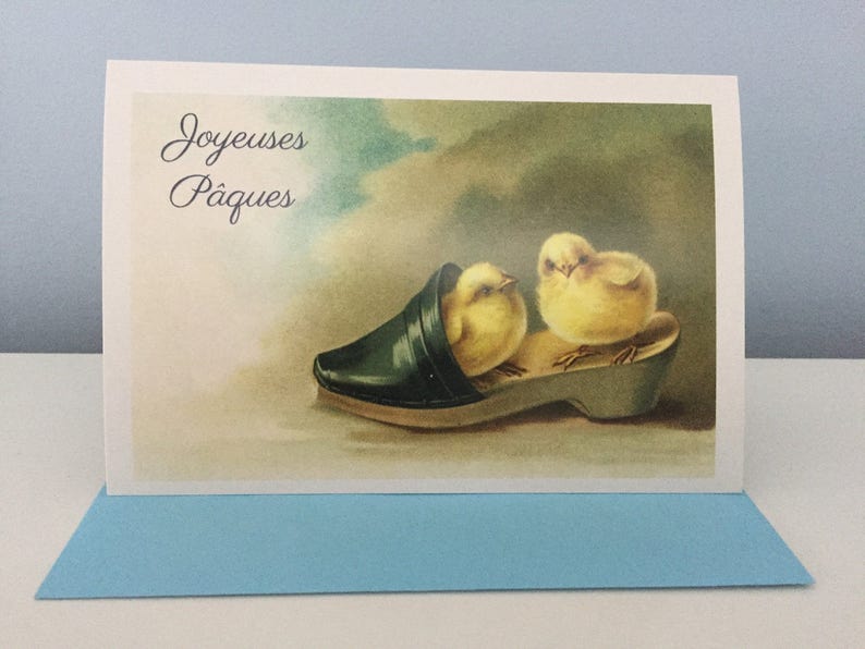 Easter Vintage Card, Easter Chicks Card, Chicks in Shoe Card Joyeuses Pâques