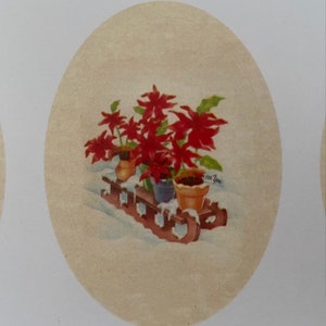 Collants poinsettia sur luge, neige, Étiquettes Vintage, Fêtes, Hiver, professeur, agenda, calendrier, planner, cadeau, sticker, rétro, Noël