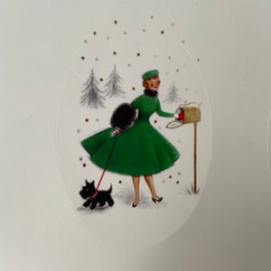 Collants de Noël Rétro, Étiquettes Vintage, Fêtes, Hiver, professeur, agenda, calendrier, planner, Femme manchon, scottish terrier, scottie