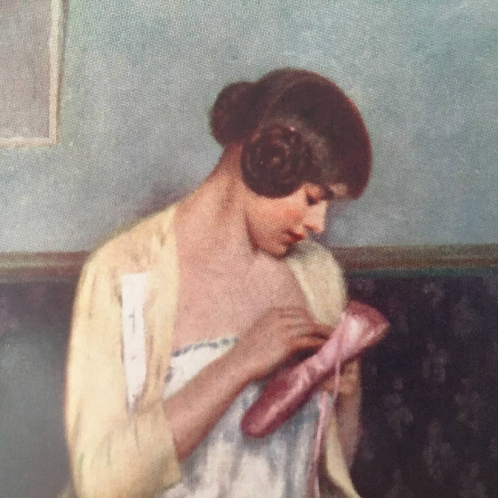 vintage ballerina mending her shoe card, ballet card, ballerina greeting card, mother's day card, carrier-belleuse card, dan