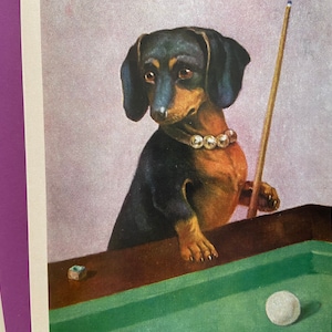 Carte Teckel au billard, chien saucisse humanisé, drôle, Professeur, Merci, Bonne fête, joyeux anniversaire, souhaits, voeux
