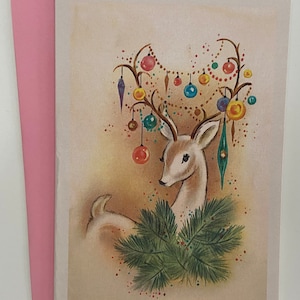 Carte de Noël Biche Ornements, Fêtes, Vintage, Retro, Rudolph, professeur, Merci, Hiver, Faon, Renne, Joyeux, soeur, mère, professeur, amie