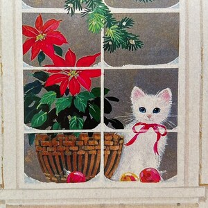 Carte de Noël Chat blanc Rétro à la fenêtre, Joyeux Noël, Joyeuses Fêtes, Vintage, Mère, Soeur, Amie, Meilleurs Voeux, Années 50, 60, Mid