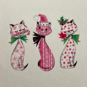 Collants Chats de Noël roses, Étiquettes Vintage, Autocollants Fêtes, Hiver, professeur, agenda, calendrier, planner, sceau
