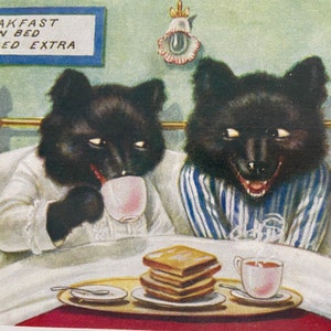 Carte Couple de loups amoureux au lit, Carte St-Valentin, Carte Anniversaire mariage, Amour, Mariage, Chiens humanisés, Couple Ours, LGBTQ