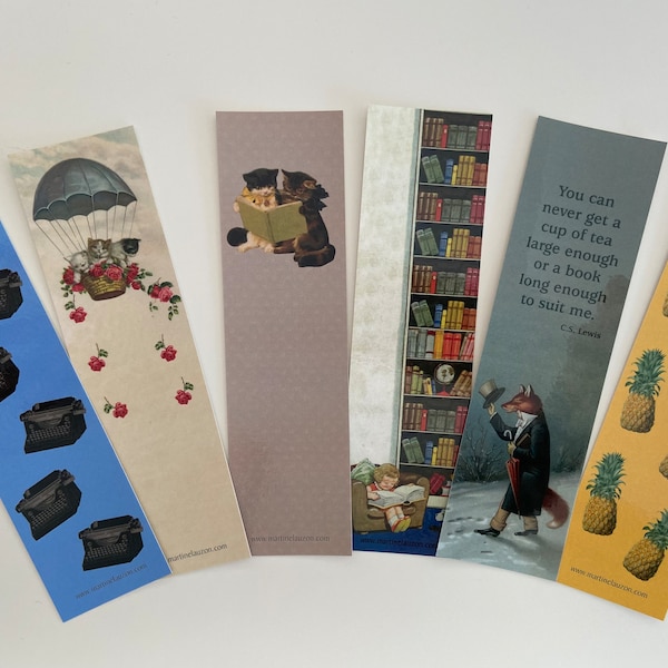 Kittens in Balloon Bookmark, Vintage, Book Clip, Tag, Teacher Gift, Reader, Child, Professor, Student, cats, Typewriter, Pineapple, Fox