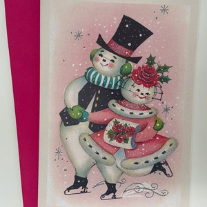 Carte de Noël Rétro Couple Bonhommes de neige, Vintage, fêtes, années 50, 60, Cadeau professeur, sœur, mère, amie, épouse, Femme, mari, mari