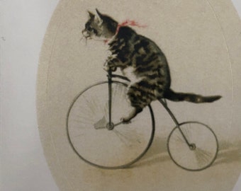 Vintage Cat on Bicycle Stickers, Birthday, Teacher, Diary, Bike, Family, Calendar, Children, Retro Kitten, Tricycle, Cyclist Gift