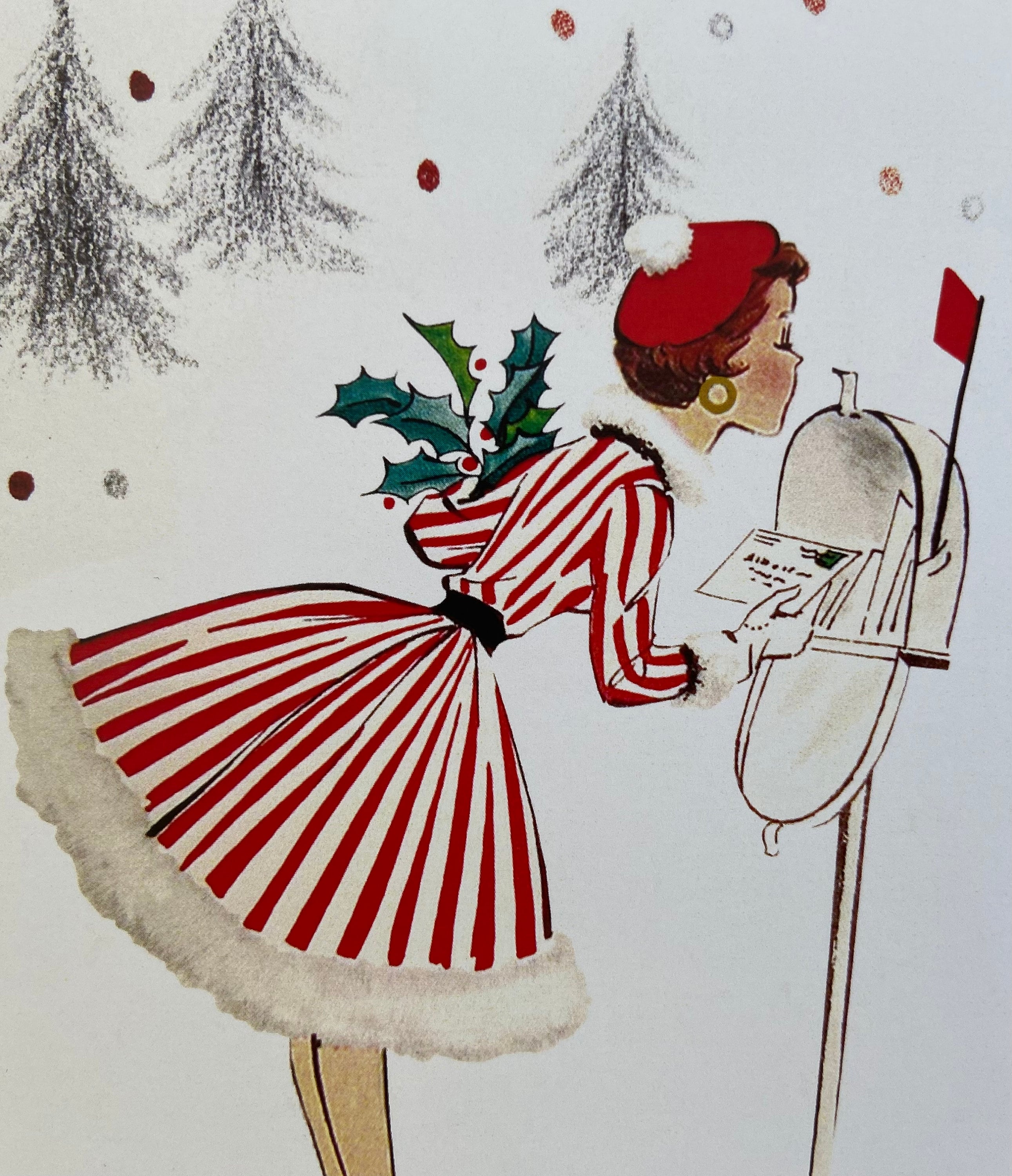 Retro Lady in Red Christmas Card, Woman, Happy Holidays, Fifties