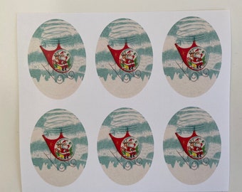 Vintage Santa in Helicopter Stickers, Happy Holidays, Teacher, Diary, Christmas, Family, Calendar, stationery, card, reindeer